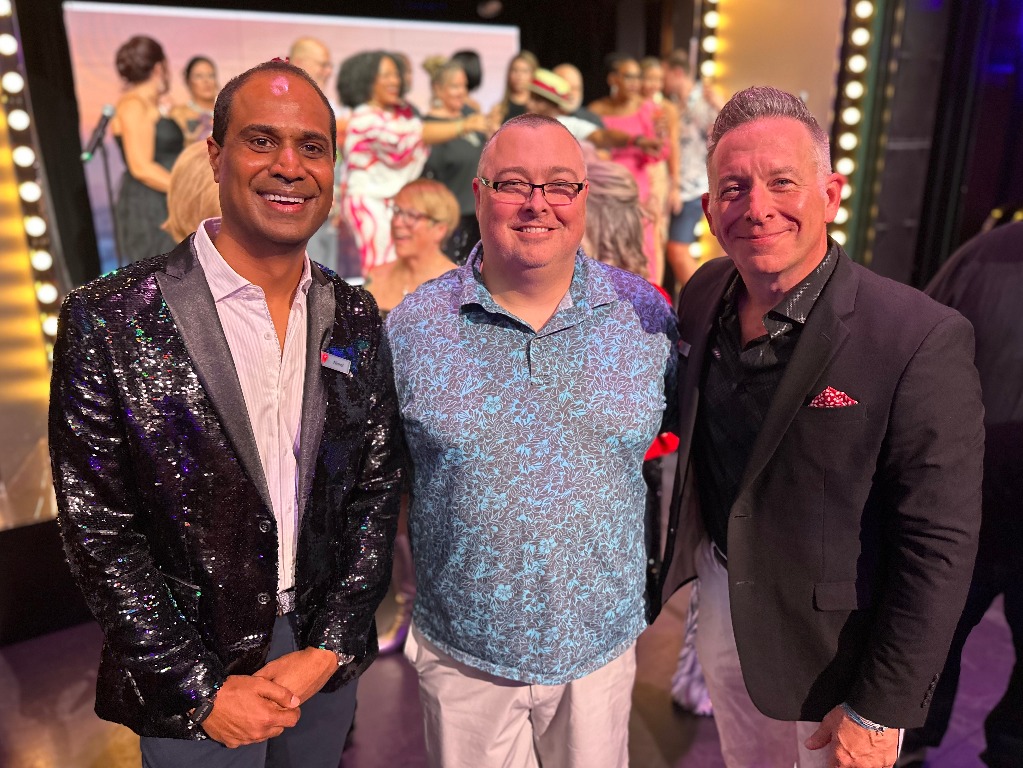 Sean Mills with Virgin Voyages CEO Nirmal Saverimuttu at the First Mate Spectacular Soiree